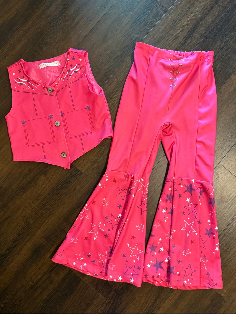 MUA BABY Girls Size 130 Pink Western Cowgirl Vest Flare Pant 2 Piece Set Costume